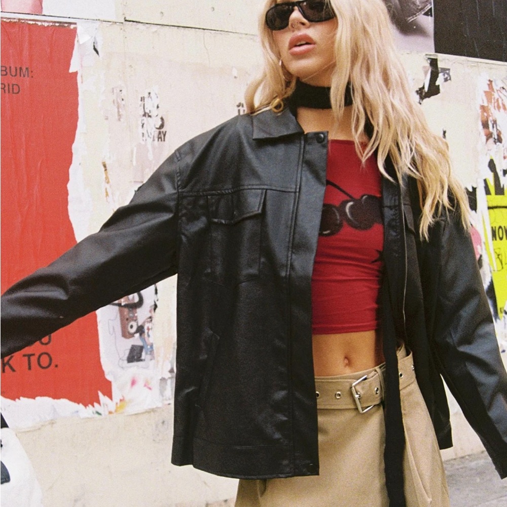 Princess Polly Callie Faux Leather Jacket Black